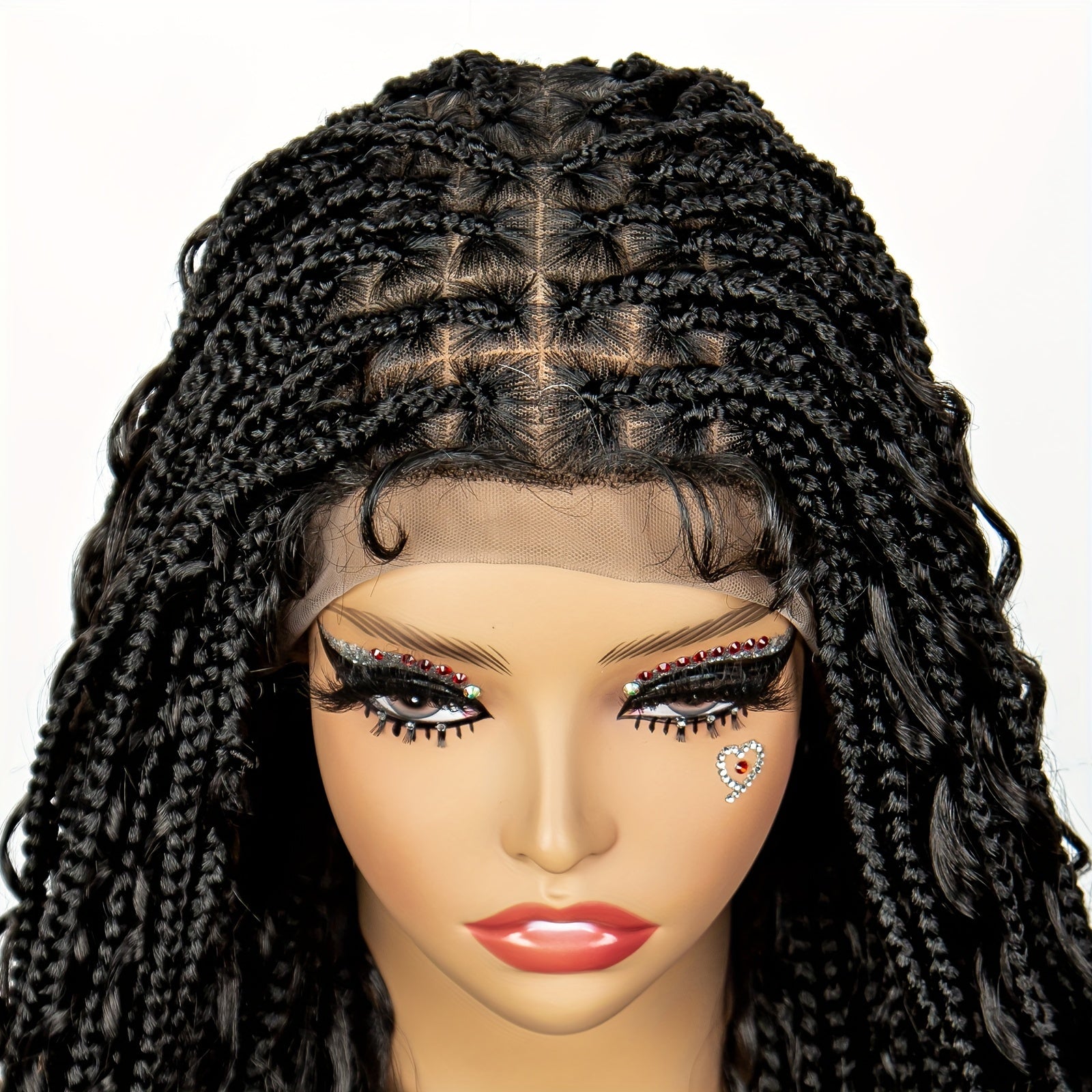 Full Lace Women's Bohemian Knotless Braided Full Lace Wig, Long Goddess Braided Wig, Curly Synthetic Braids With Baby Hair, Synthetic Bohemian Braided Wig